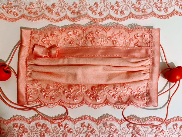 Mascherina degli angeli /  Cotone con pizzo e fiocco  - Colore Rosa - GIAPPOP di K.S.