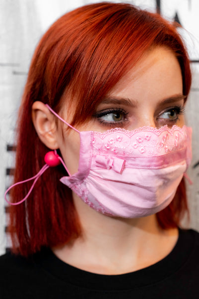 Mascherina degli angeli /  Cotone con pizzo e fiocco  - Colore Rosa - GIAPPOP di K.S.